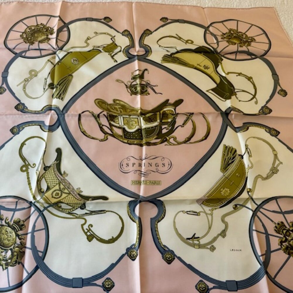 Hermès Silk Twill Scarf : ‘Springs’ designed by Philippe Ledoux, edited 1974 - Picture 3 of 8